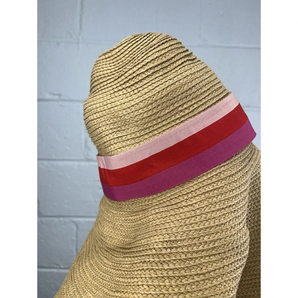 Trina Turk Palmas‎ Oversized Sun Hat OS NWOT Pink Ribbon Tan Floppy Resort Beach